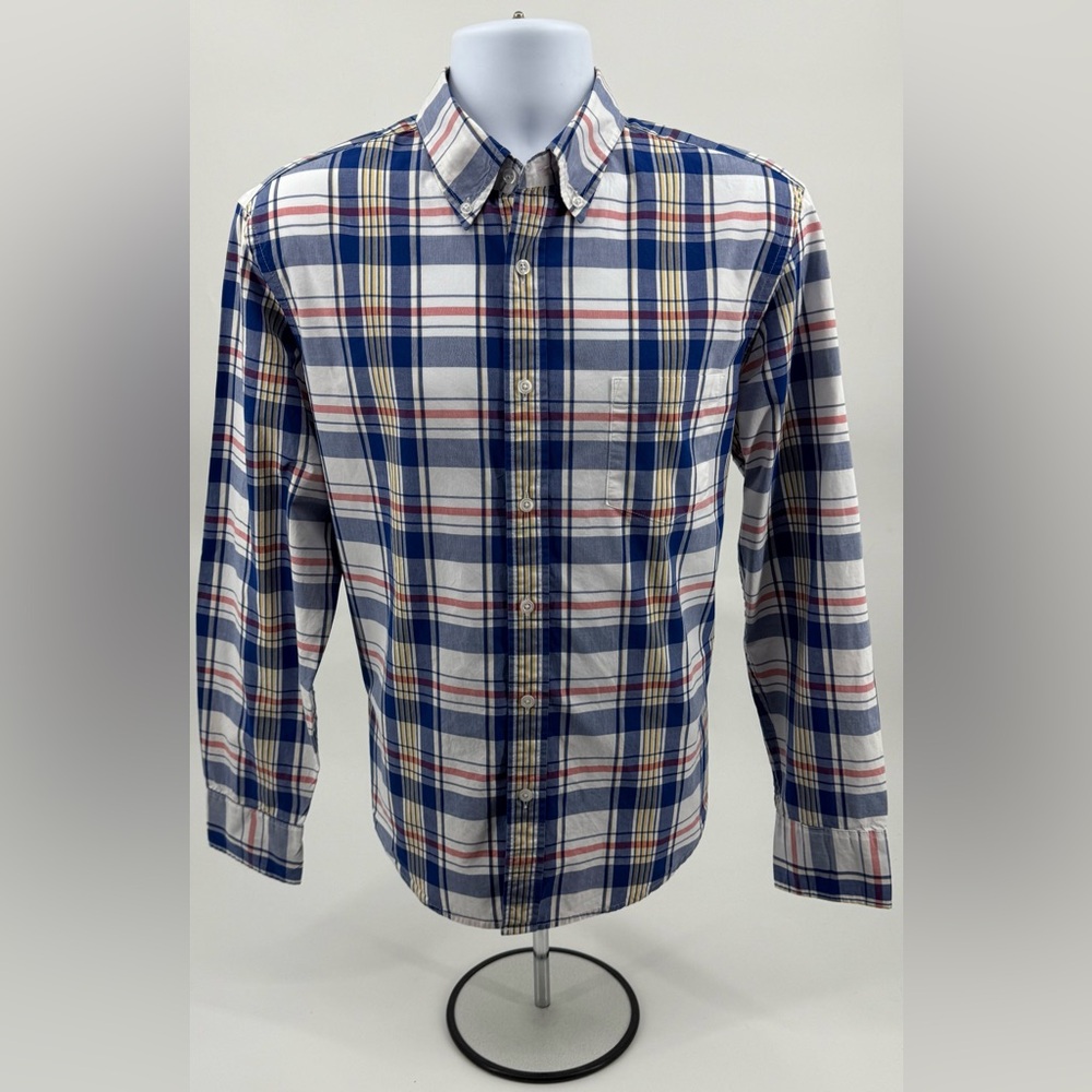 J Crew “Flex Washed” Slim Untucked Blue Plaid Button Down LS Shirt Men’s Large L